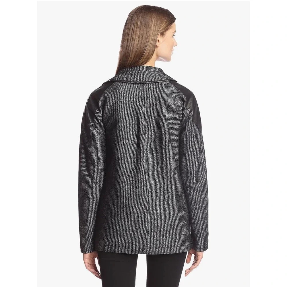 Michael Stars Women's Medium Black‎ White Herringbone Moto Jacket Leather Trim